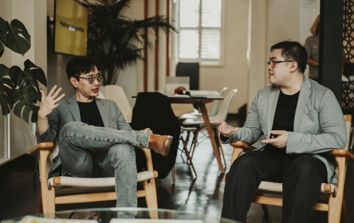 Orbit’s Smsf Accountant, Eric Kurnadi And Smsf Administrator, Brian Luo Conversing In Sydney Office